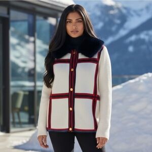 Tory Burch Windsor Fur Collar Wool Knit Cardigan